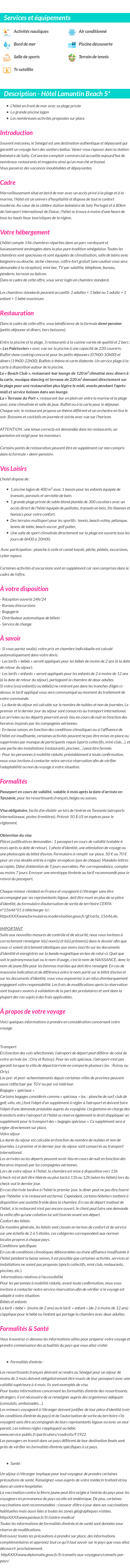 Détails du séjour