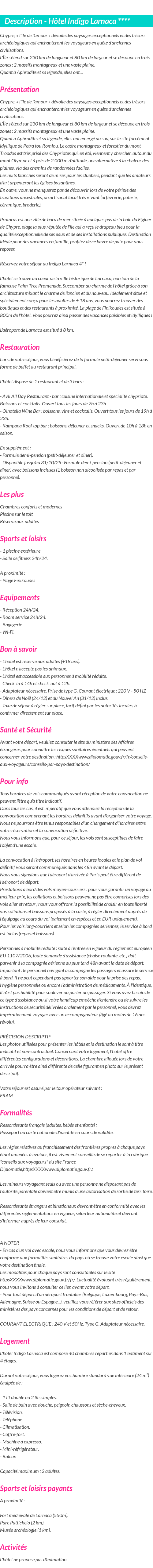 Détails du séjour