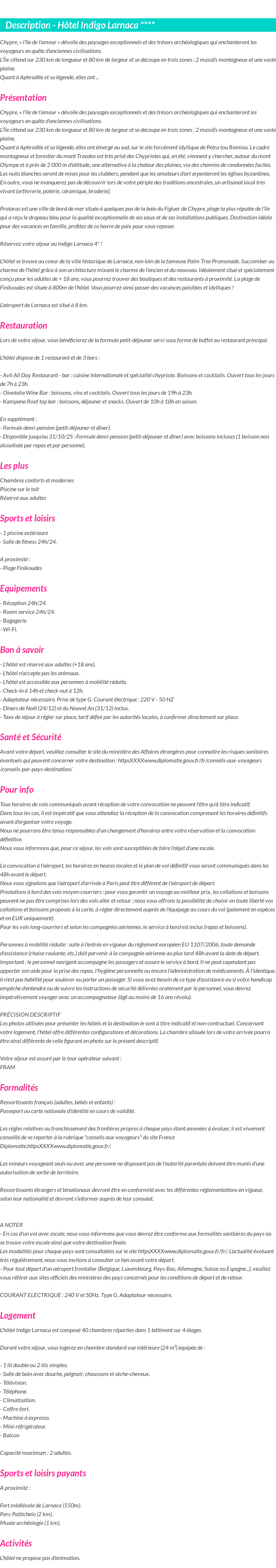 Détails du séjour