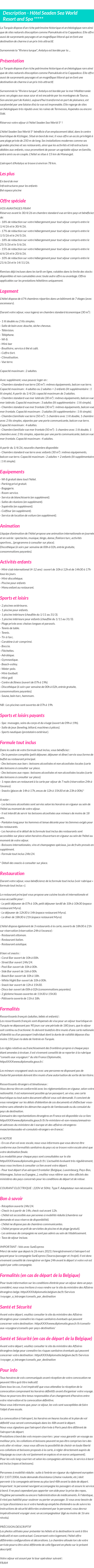 Détails du séjour