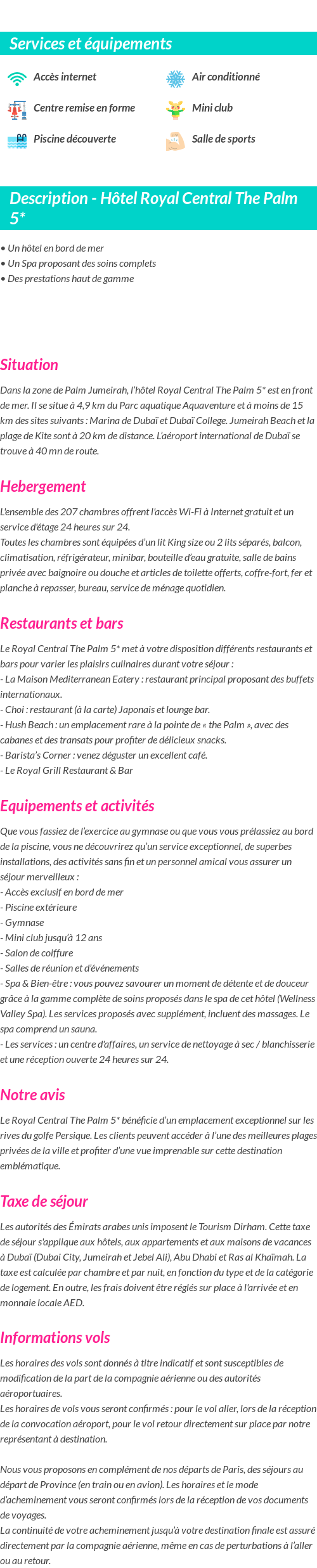 Détails du séjour