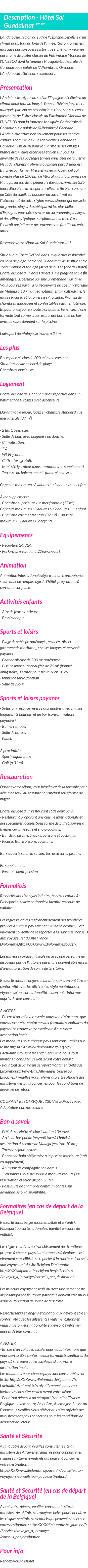 Détails du séjour