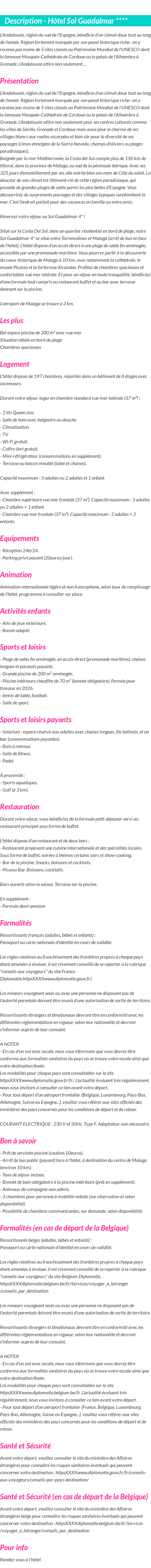 Détails du séjour