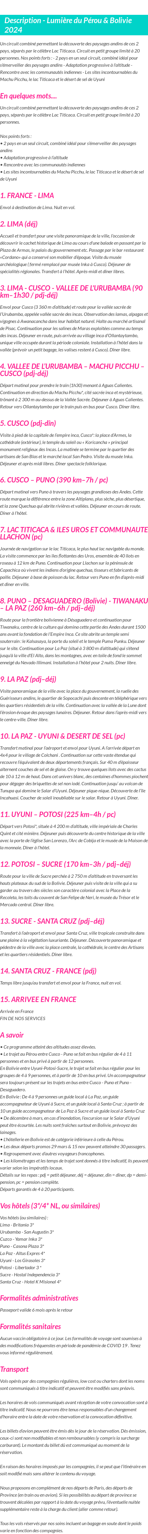 Détails du séjour