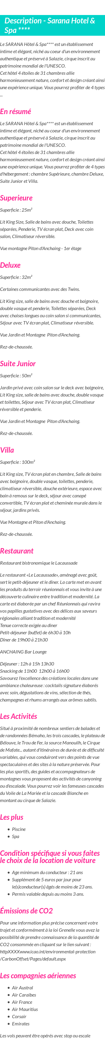 Détails du séjour