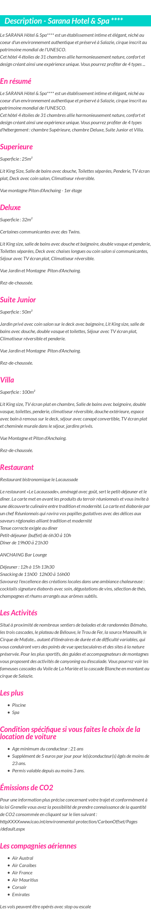 Détails du séjour