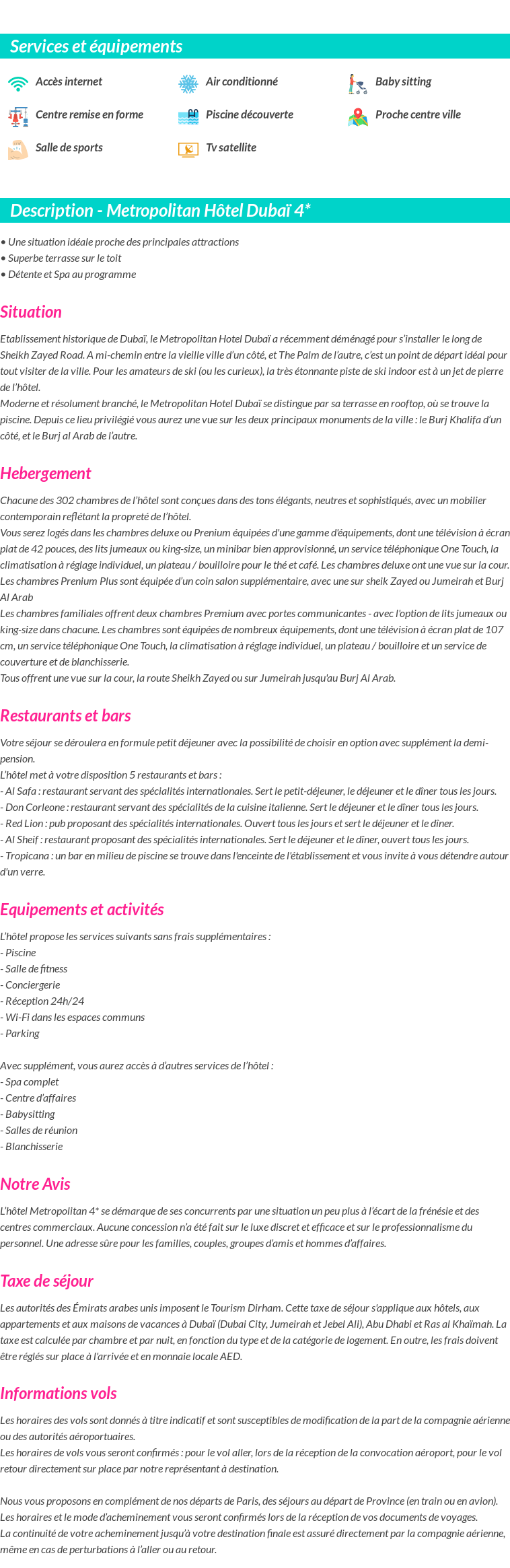 Détails du séjour