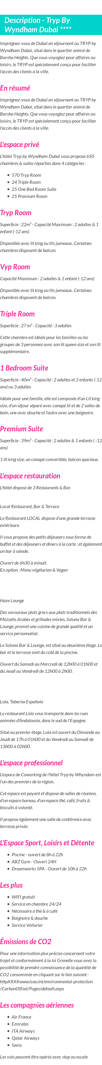 Détails du séjour