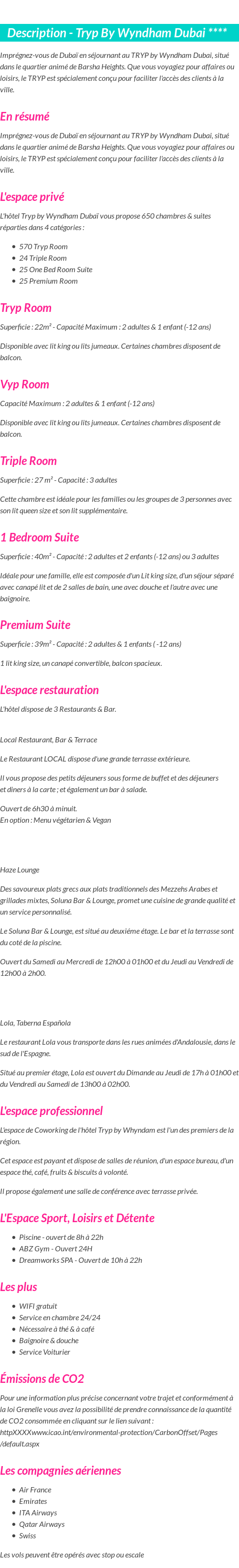 Détails du séjour