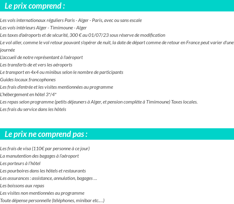 Conditions tarifaires