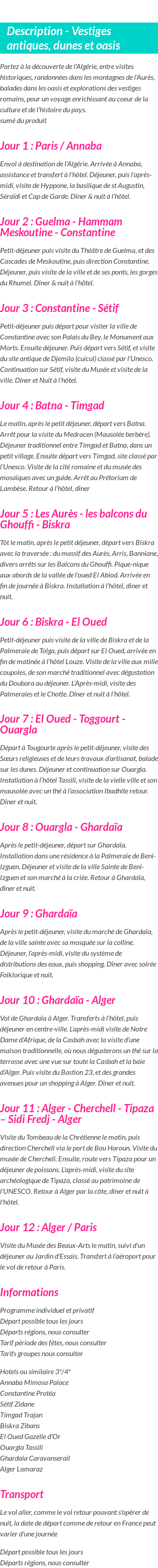 Détails du séjour