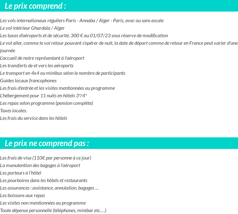Conditions tarifaires