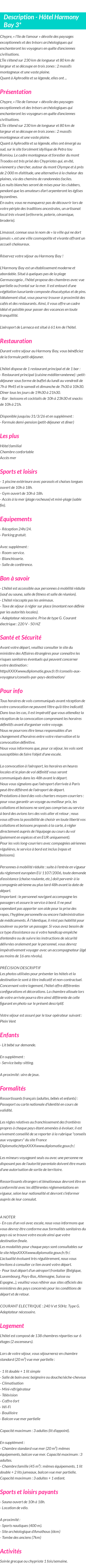Détails du séjour