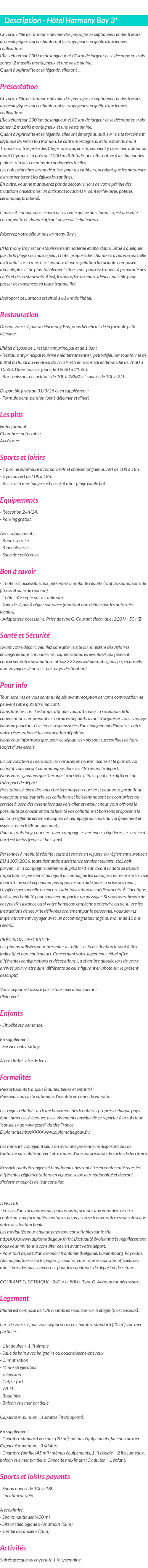 Détails du séjour