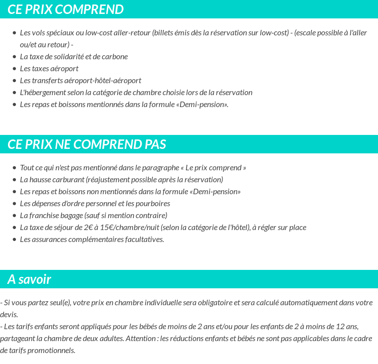 Conditions tarifaires