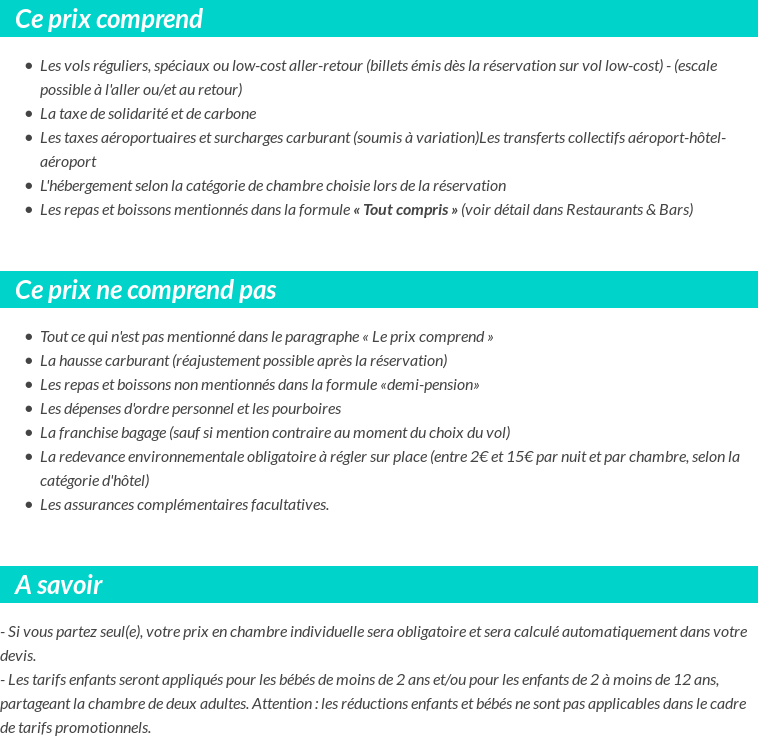 Conditions tarifaires