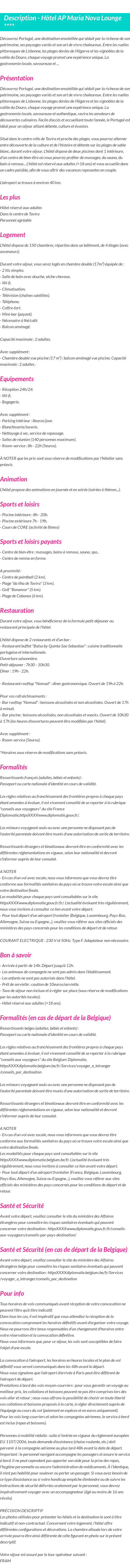 Détails du séjour