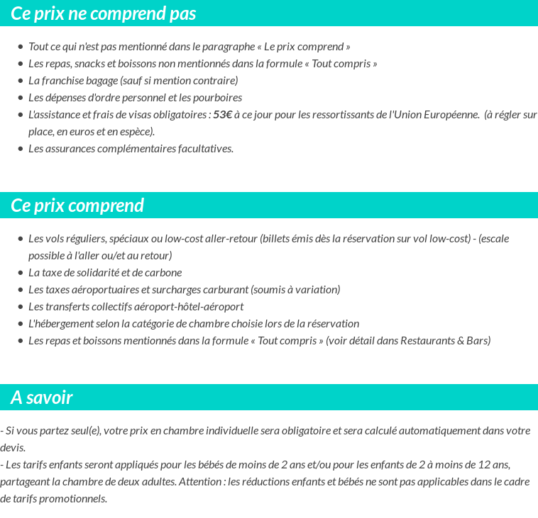 Conditions tarifaires