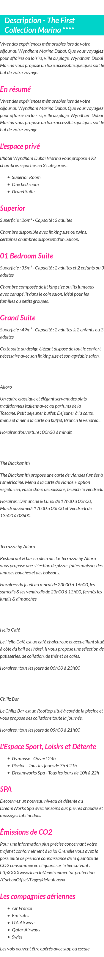 Détails du séjour