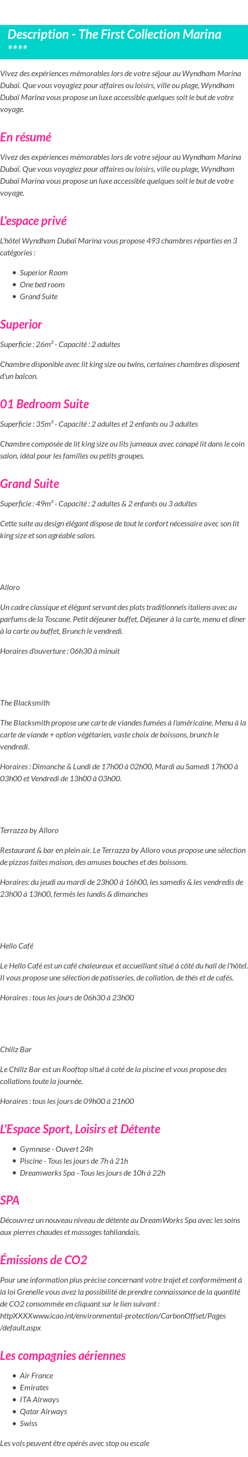 Détails du séjour