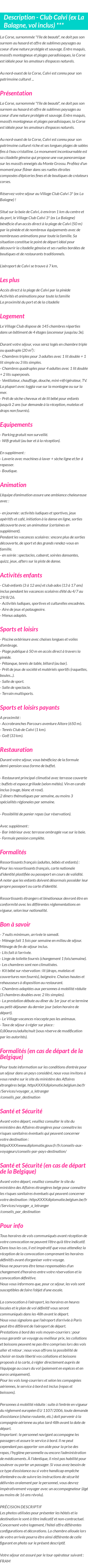Détails du séjour