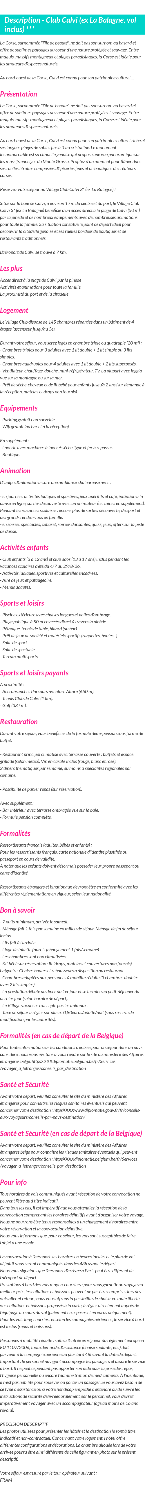 Détails du séjour