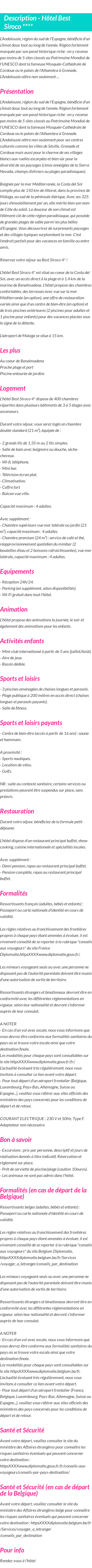 Détails du séjour