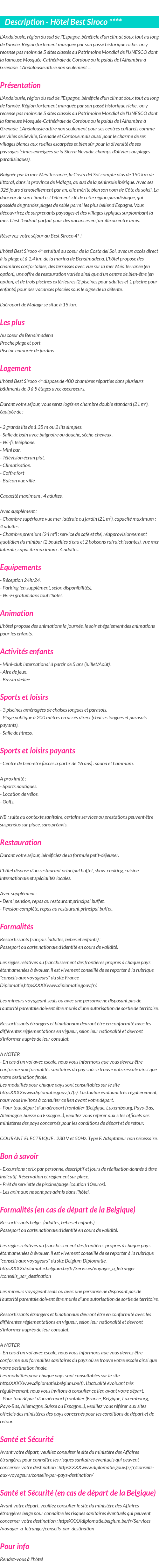 Détails du séjour