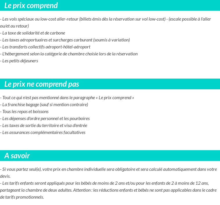 Conditions tarifaires