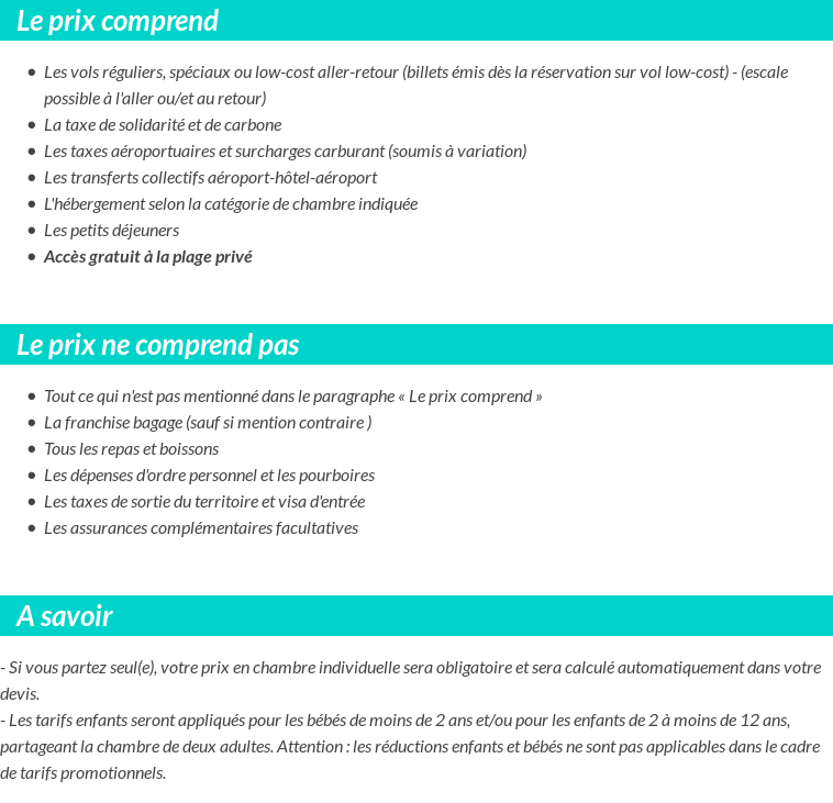 Conditions tarifaires