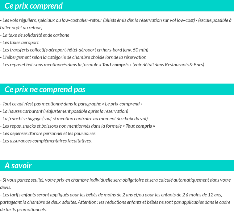 Conditions tarifaires
