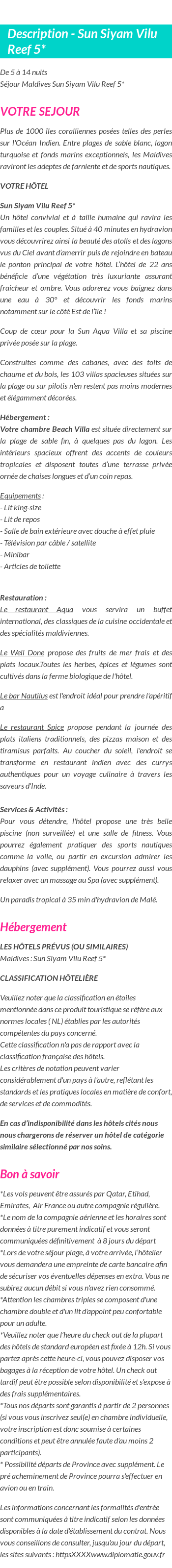 Détails du séjour