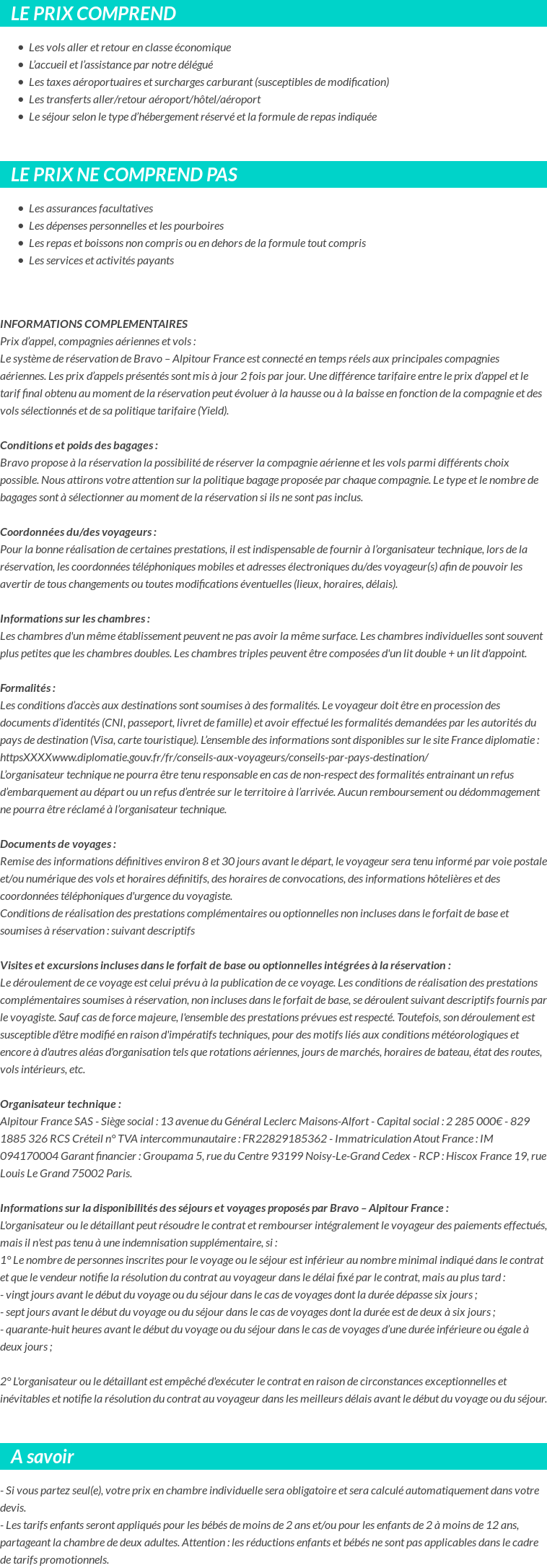 Conditions tarifaires