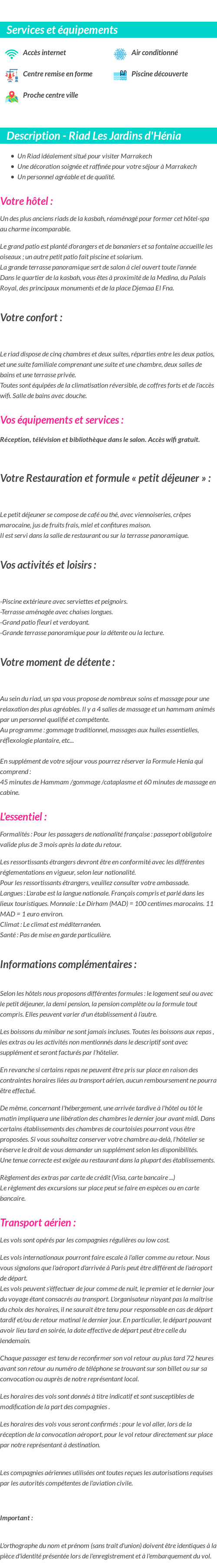 Détails du séjour