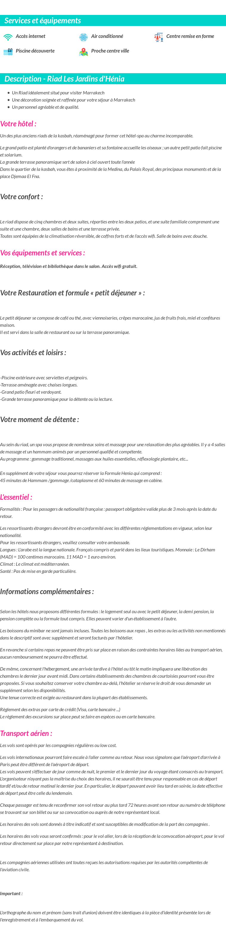 Détails du séjour