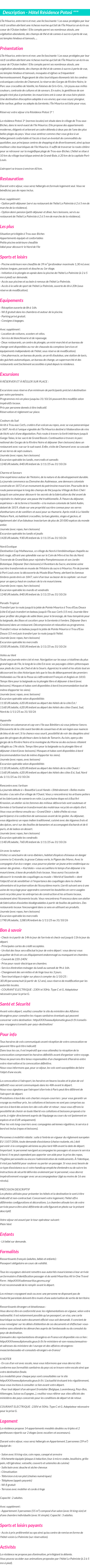Détails du séjour