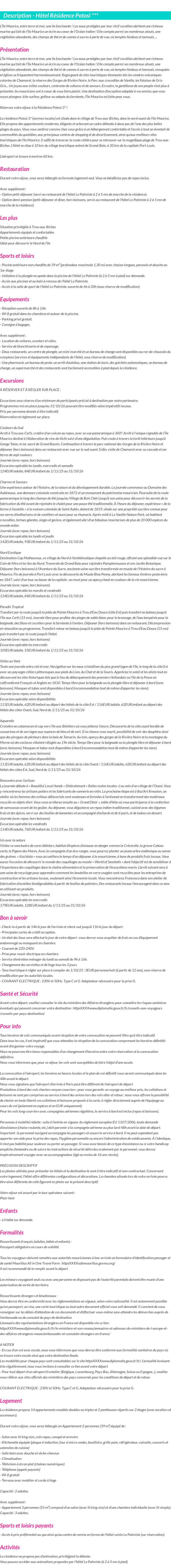Détails du séjour