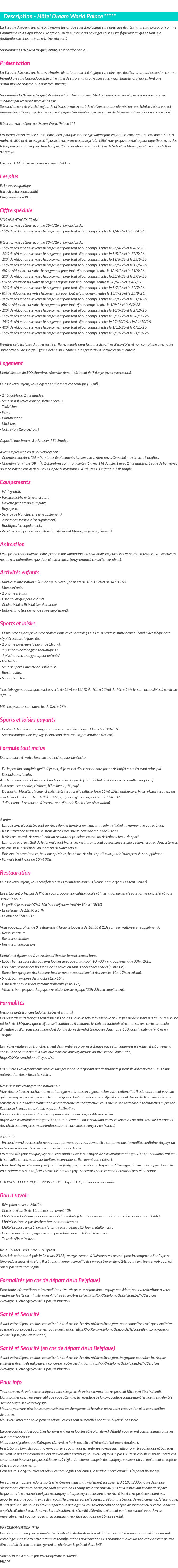 Détails du séjour