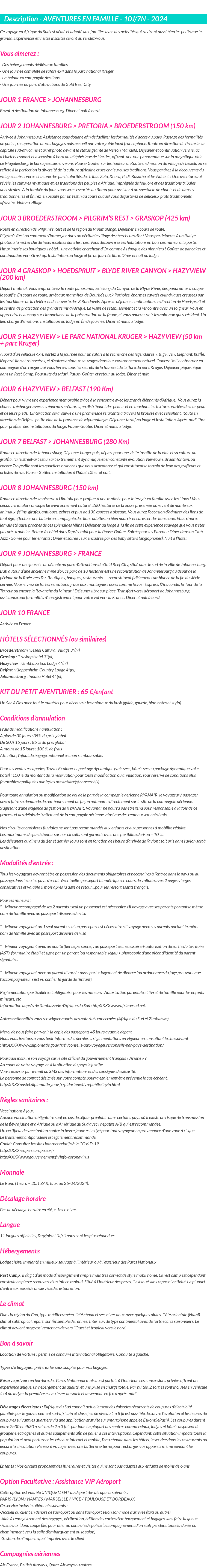 Détails du séjour