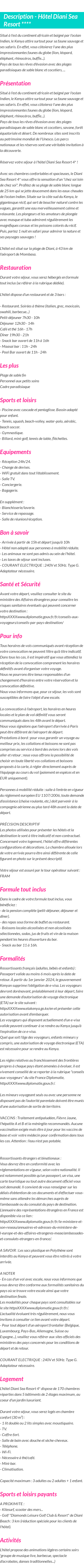 Détails du séjour