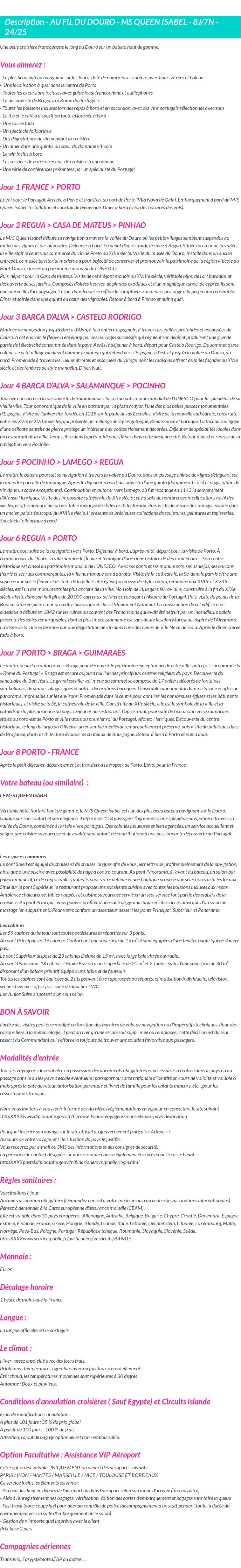 Détails du séjour
