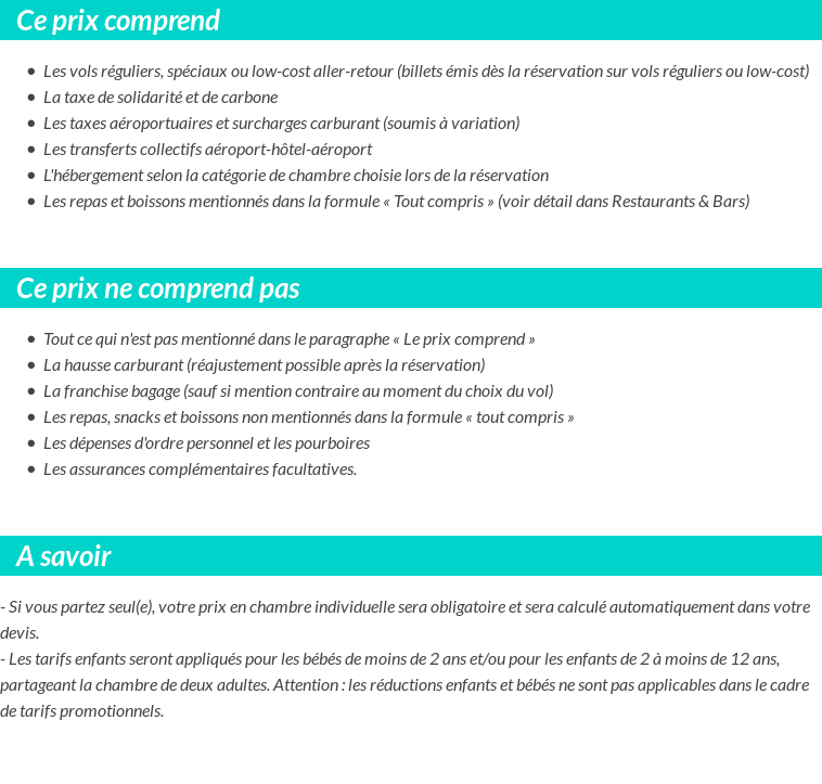 Conditions tarifaires