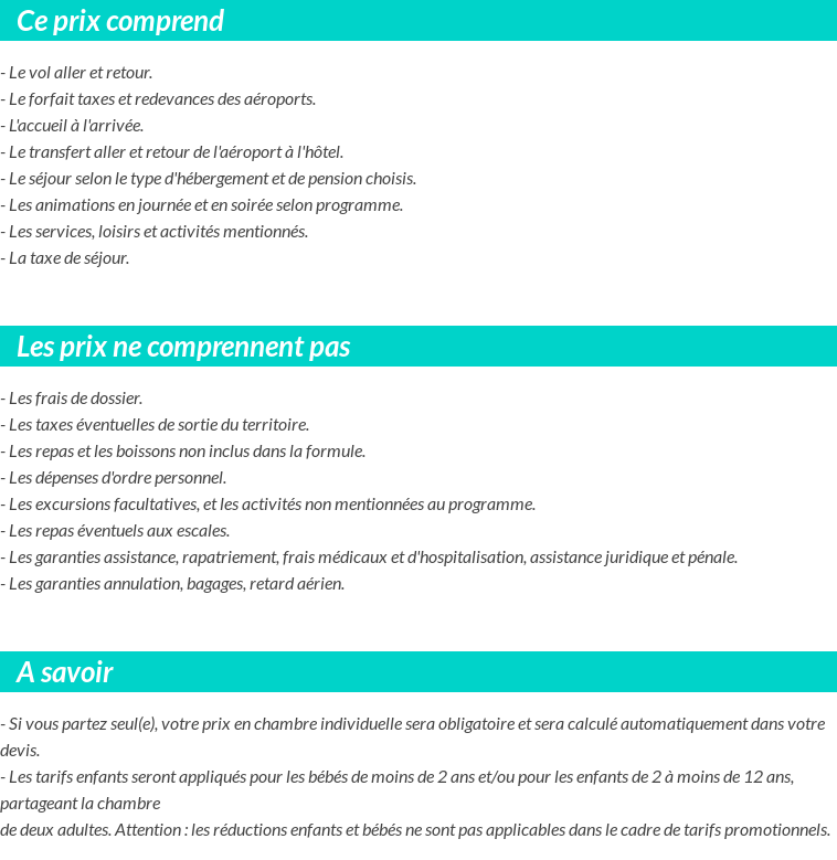 Conditions tarifaires