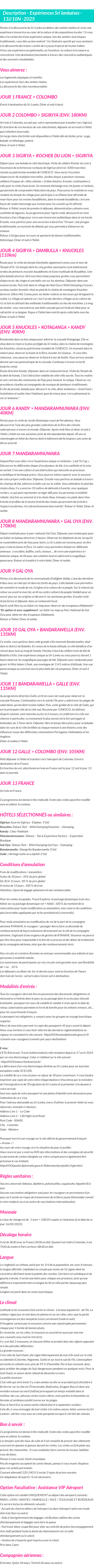 Détails du séjour