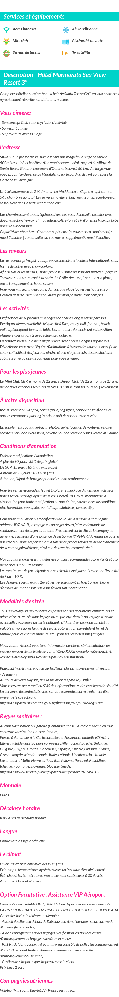 Détails du séjour