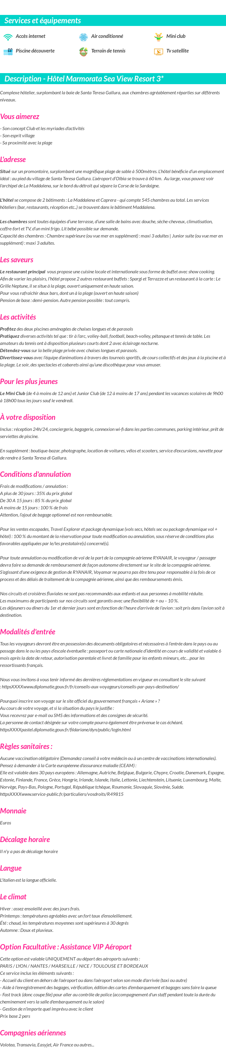 Détails du séjour