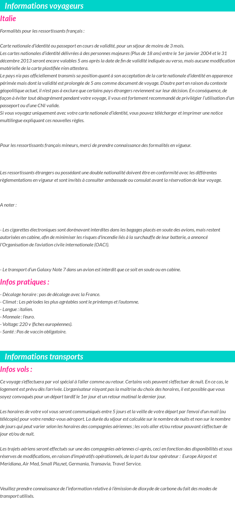 Formalités et infos voyageurs