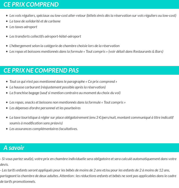 Conditions tarifaires