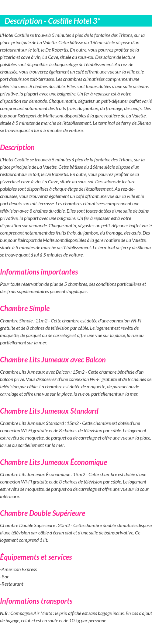 Détails du séjour