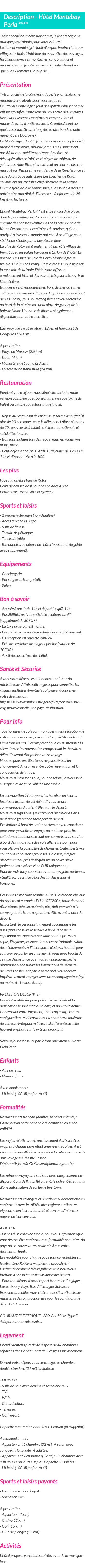 Détails du séjour